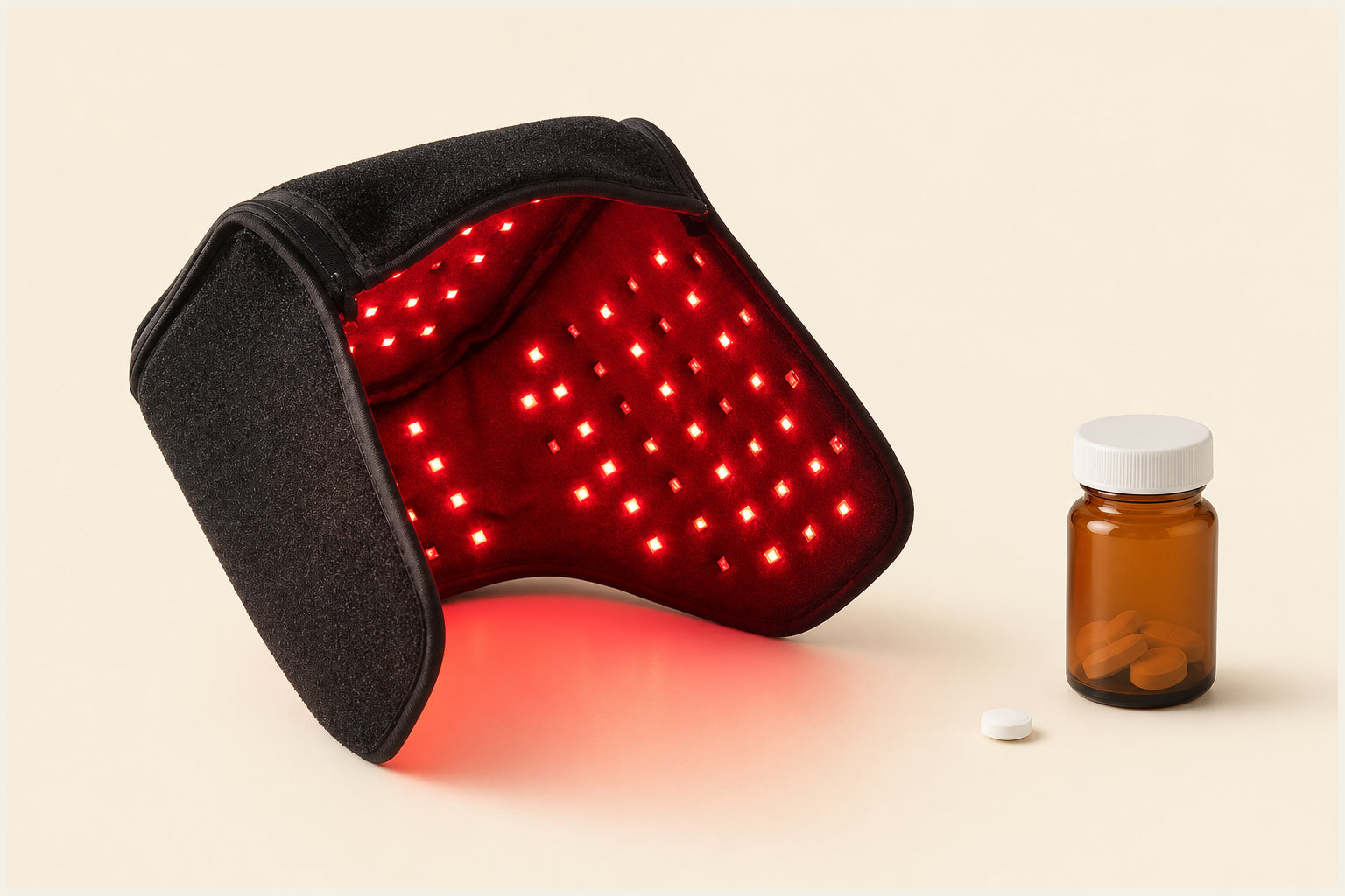 Regrowthy laser cap compared with an unbranded prescription routine on a cream studio surface