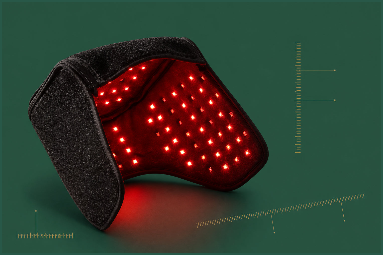 Regrowthy laser cap presented as a technical product study on a cream laboratory surface