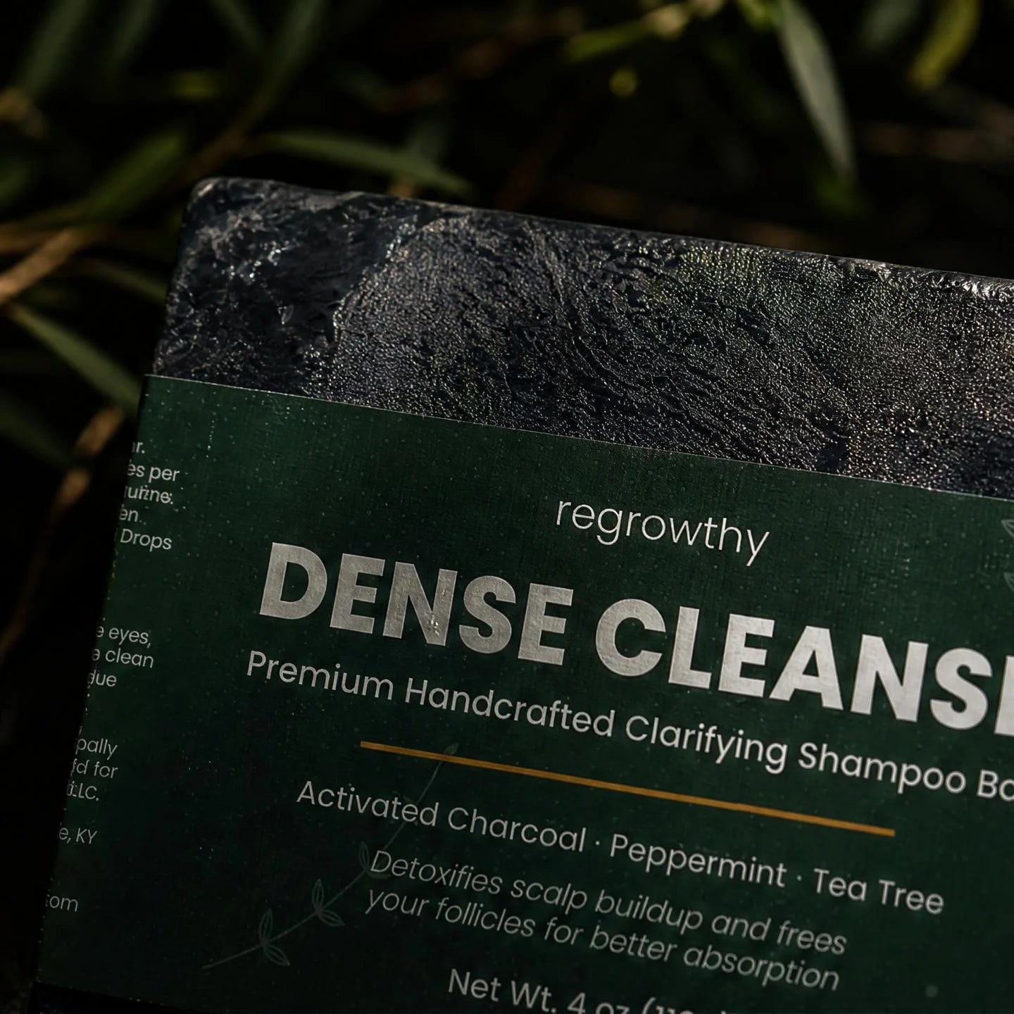 Dense Cleanse charcoal bar label detail
