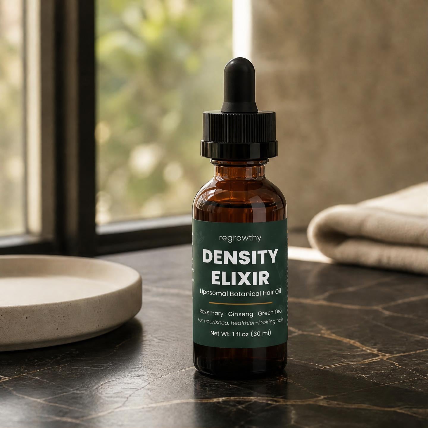 Density Elixir liposomal scalp oil in a morning routine