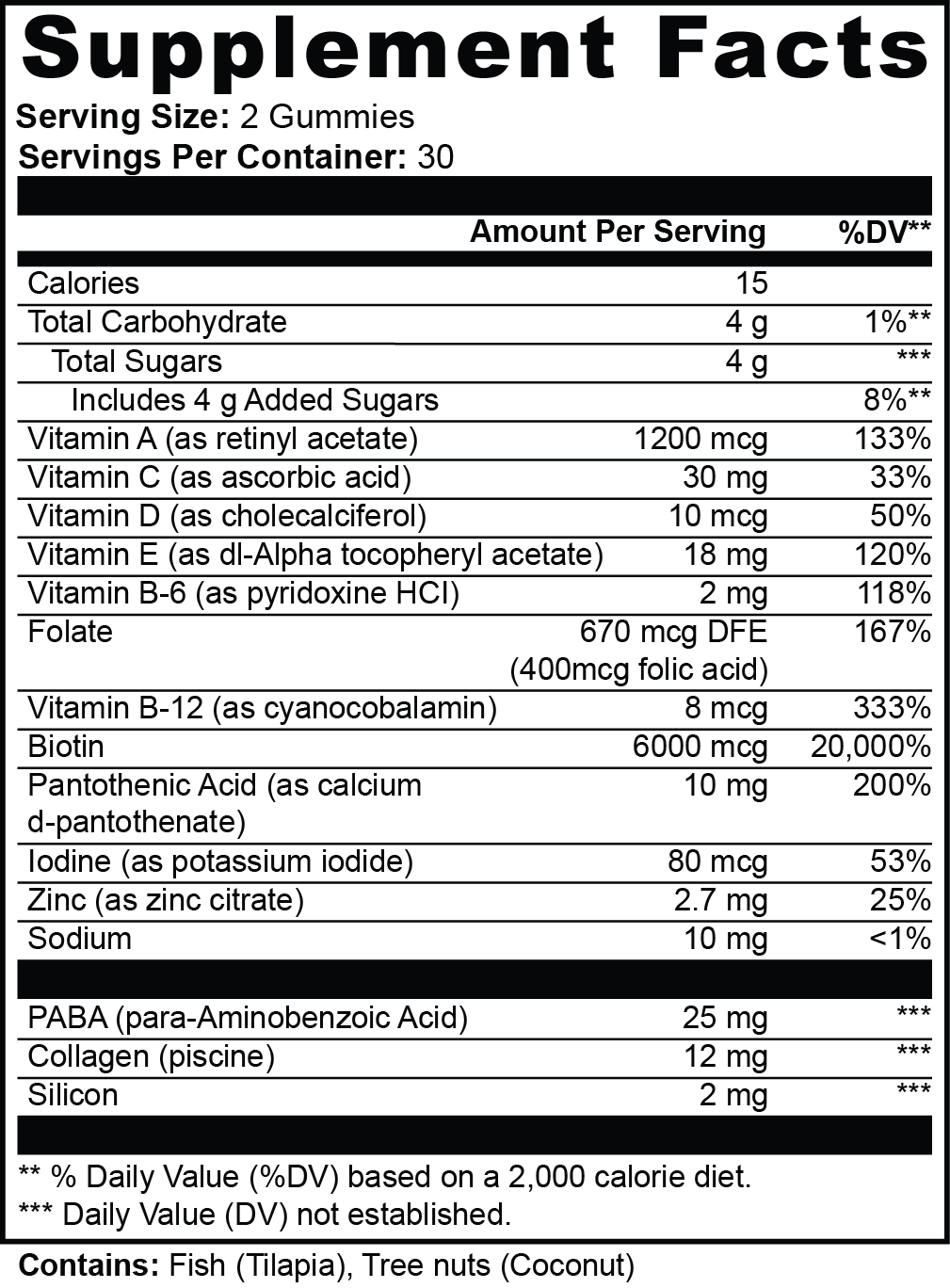 Daily Density Gummies supplement facts panel