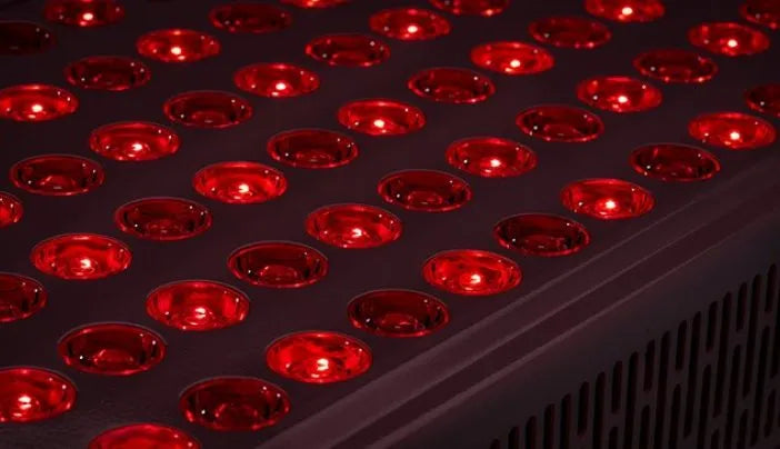Close-up of red light therapy LED diodes